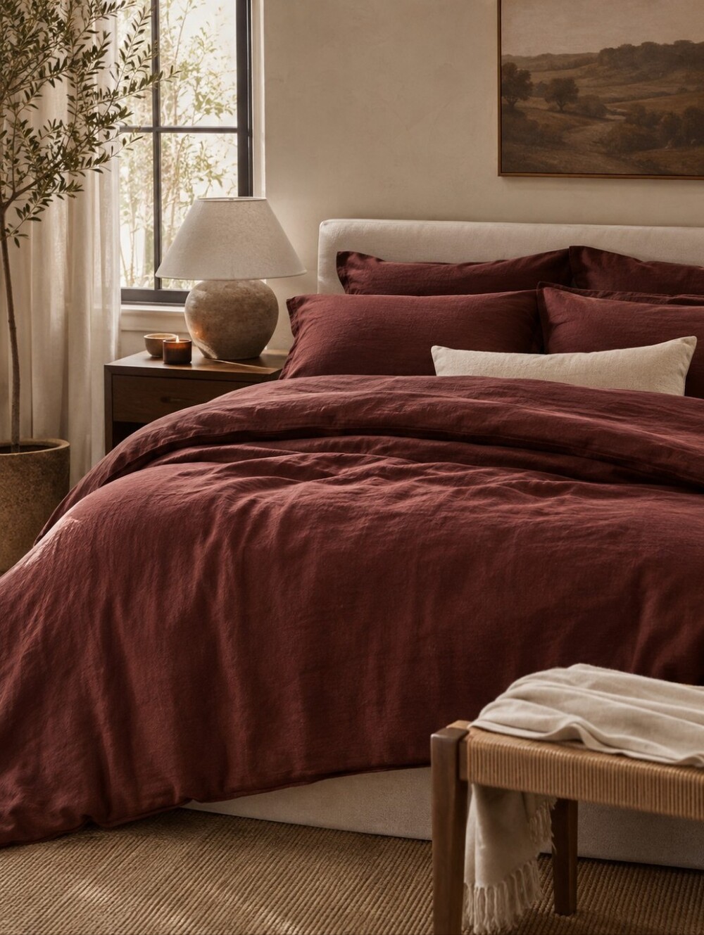 Quince European Linen King/Cal King Duvet Cover Bordeaux Sold Out EUC